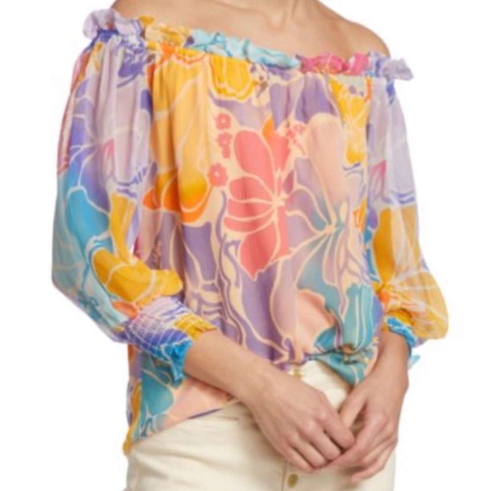 Ramy Brook 100% Silk Addison Floral Off-Shoulder Blouse